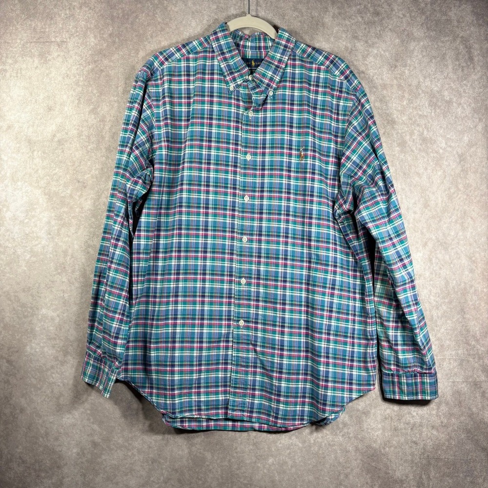 Polo Ralph Lauren Shirt Mens Size XL Blue Plaid Classic Fit Button Down Casual